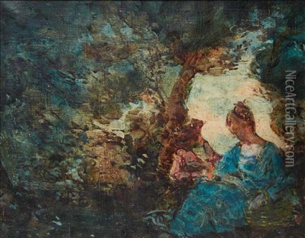 Scene Villageoise Oil Painting - Louis Leydet