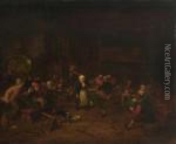 Tanzende Bauern Im Wirtshaus. Oil Painting - Cornelis Dusart