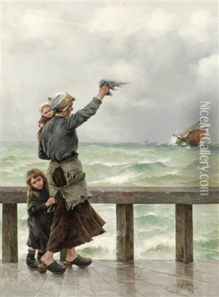 Fiskarens Hemkomst Oil Painting - August Vilhelm Nikolaus Hagborg