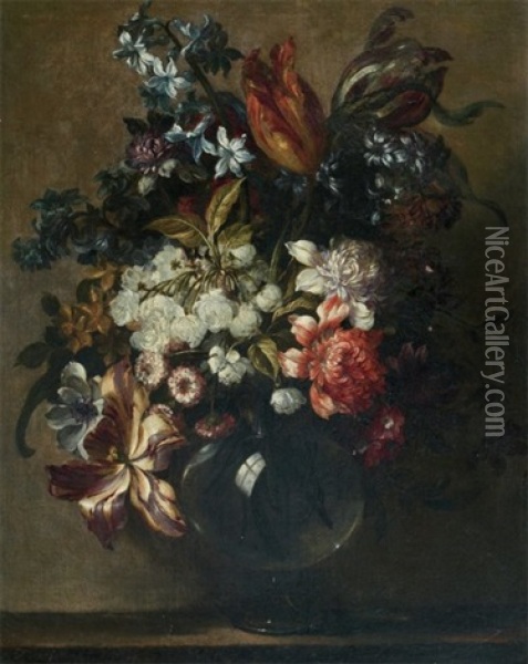 Bouquet De Fleurs Dans Un Vase Oil Painting - Pierre Nicolas Huilliot