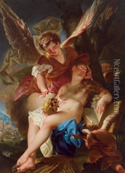 Maria Magdalena Wird Von Einem Engel Getrostet Oil Painting - Johann Andreas Wolff