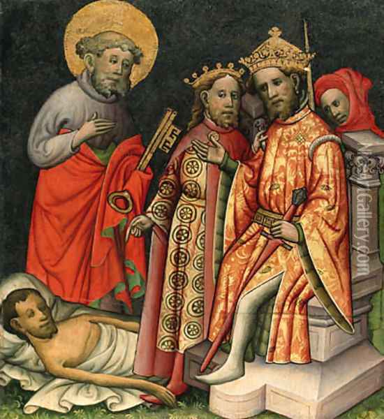 Saint Peter Reviving a Dead Man Oil Painting - Master Of The Saint Lambert Altarpiece