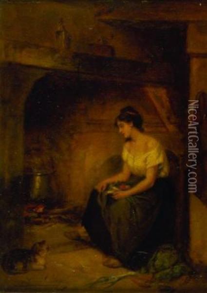 By The Fire Oil Painting - Leon Caille