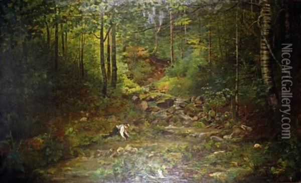 Homme Se Desalterant Dans Un Sous-bois Oil Painting - Paul (Jean Marie) Sain