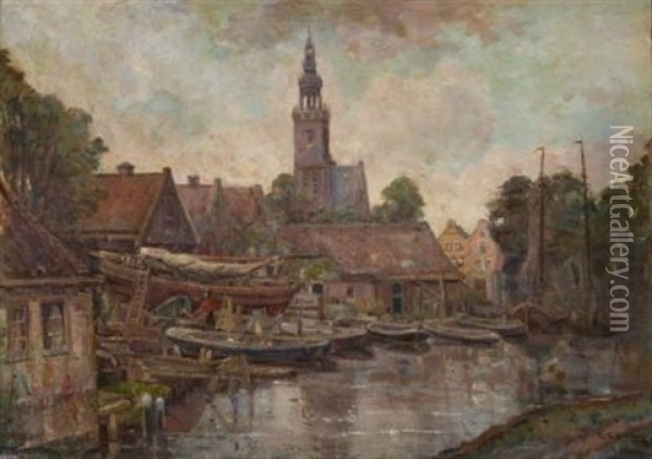 Die Kleine Werft, Im Hintergrund Mit Blick Auf Die Kirche Von Edam Oil Painting - George Hendrik Breitner