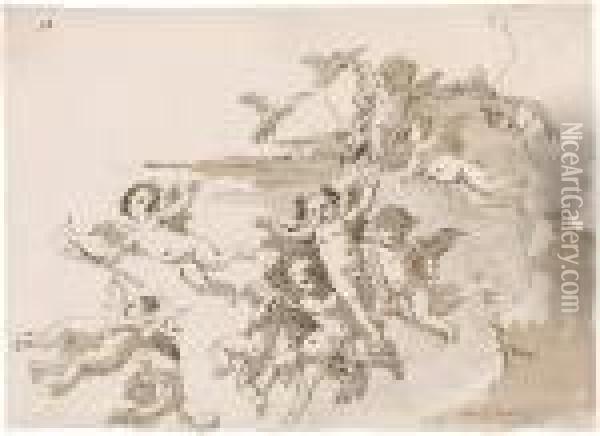 Fliegende Putten Im Himmel Oil Painting - Giovanni Domenico Tiepolo