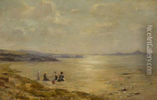 Strandszene. Oil Painting - Emile Louis Vernier