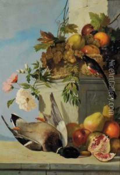Natura Morta Con Frutta E Uccelli Oil Painting - Narciso Malatesta