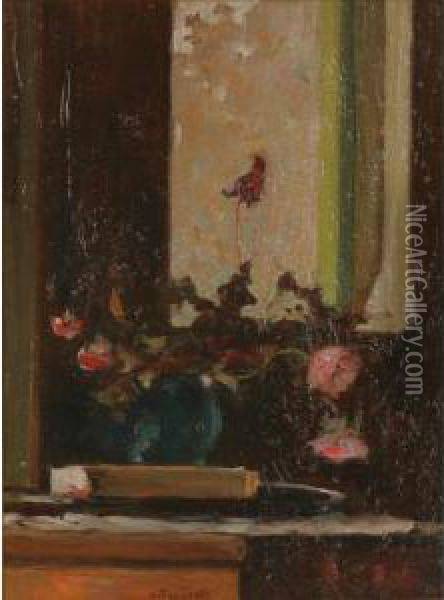 Floral Still Life With Book Oil Painting - William Forsyth