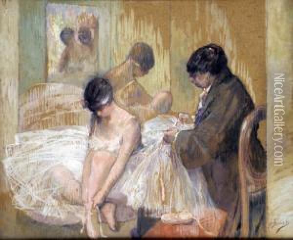 Ballet Preparations Oil Painting - Auguste Brouet