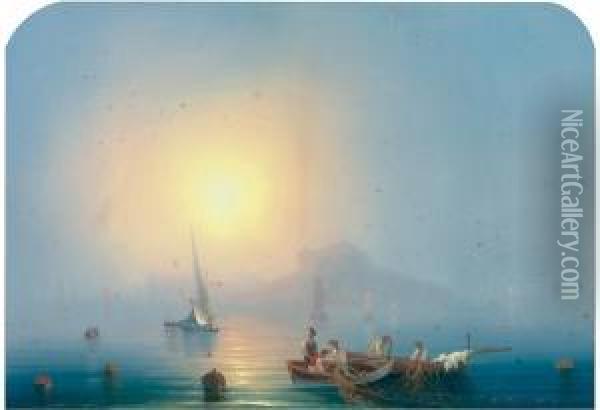 Fishing Before Capri On A Misty Morning Oil Painting - Gioacchino La Pira