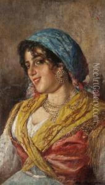 Portrait Of A Young Neapolitan Woman Oil Painting - Giuseppe Giardiello