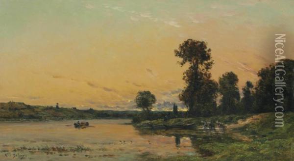 On The Banks Of The River Oil Painting - Hippolyte Camille Delpy