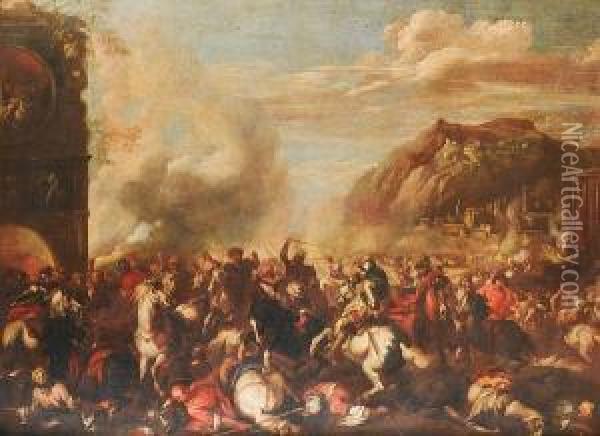 A Cavalry Battle Between Turks And Christians Oil Painting - Marzio Masturzio