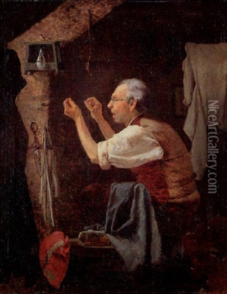 Schneider In Seiner Stube Oil Painting - Heinrich Aschenbroich
