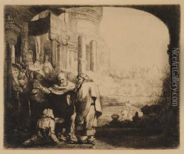 Peter And John Healing The Cripple At The Gate Of Thetemple Oil Painting - Rembrandt Van Rijn