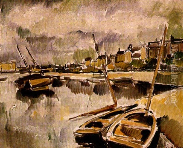 Voiliers Au Port Oil Painting - Pierre De Belay