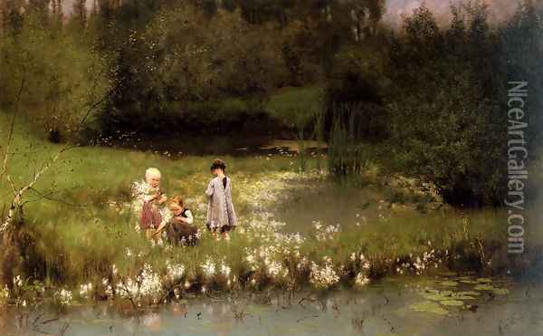 Picking Blossoms Oil Painting - Emile Claus
