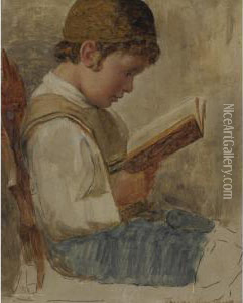 A Young Student Oil Painting - Isidor Kaufmann