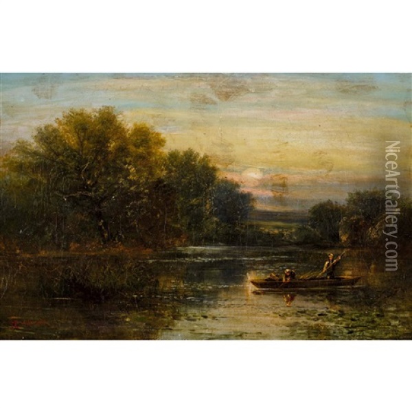 Flusspartie Mit Ruderboot Oil Painting - Edward Charles Williams