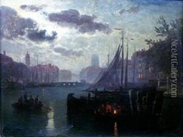 Abendstimmung An Der Kuste Von Holland Oil Painting - Franz Johann (Wilhelm) Hunten