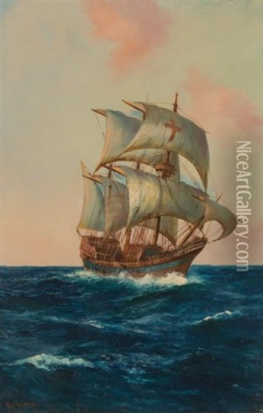 The Golden Hind, Drake's Ship Oil Painting - Daniel Sherrin