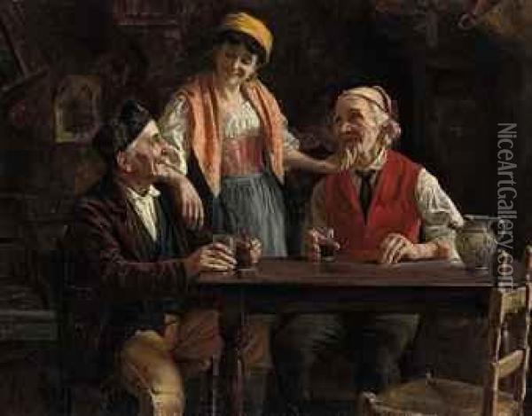 Flirtation At The Tavern Oil Painting - Eugenio Zampighi