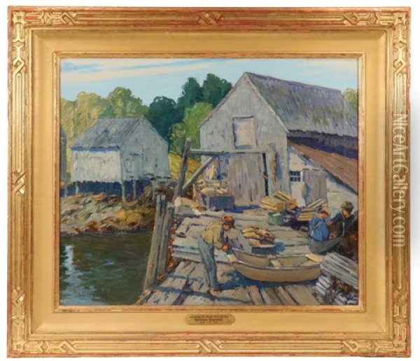 Painting The Pram, New Harbor Oil Painting - George J. Stengel