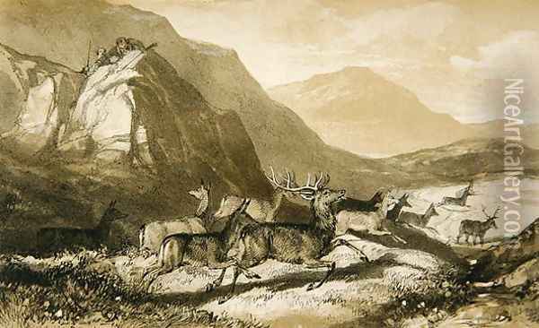 Shots from Cairn Cherie, from The Art of Deer Stalking Illustrated by a Narrative..., 1839 Oil Painting - William Scrope