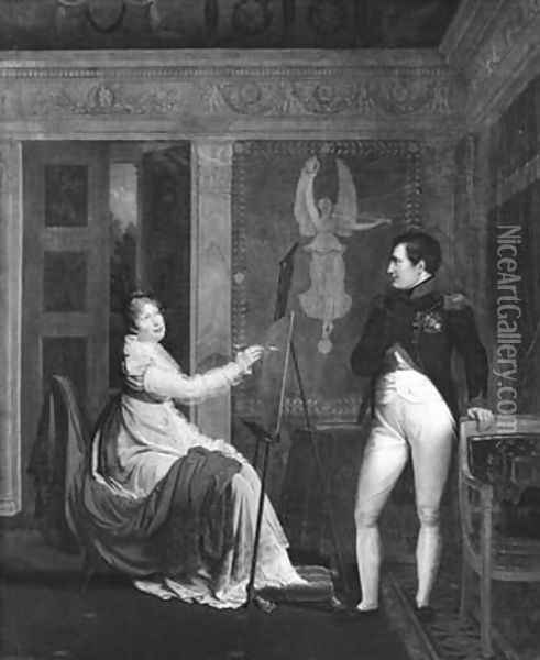 Marie Louise 1791-1847 of Habsbourg Lorraine Painting a Portrait of Napoleon I 1769-1821 2 Oil Painting - Alexandre Menjaud