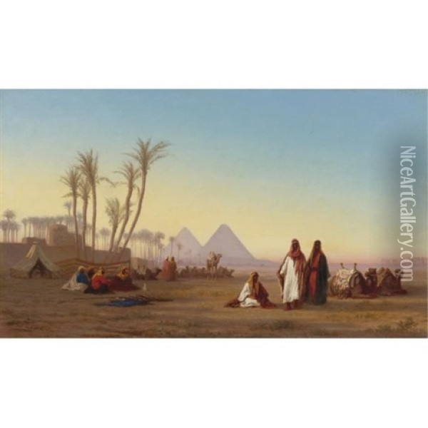 The Pyramids Of Giza, Egypt Oil Painting - Charles Theodore (Frere Bey) Frere