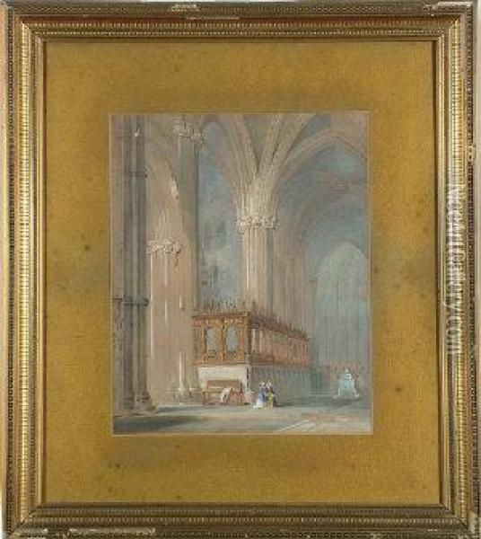 Interior Of Durham Cathedral Beside The South East Corner Of St. Cuthbert's Shrine Oil Painting - Edward Hastings