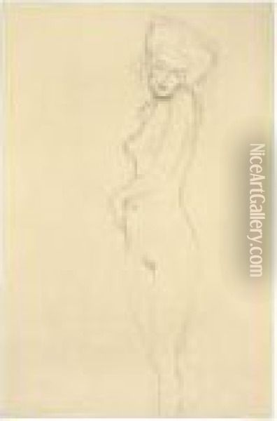 Etwas Nach Links Stehender Akt Oil Painting - Gustav Klimt