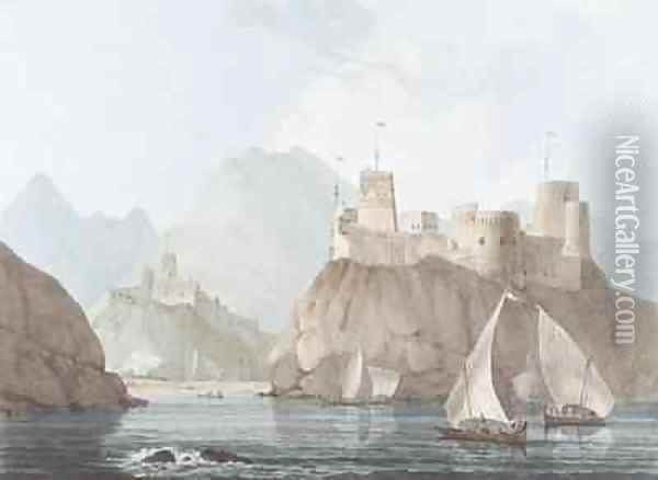 East View of the Forts Jellali and Merani Muskah Arabia Oil Painting - Thomas & William Daniell