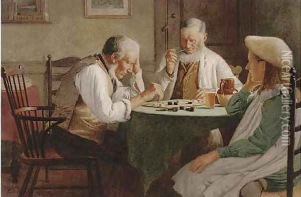 Concentrated on a game of draughts Oil Painting - Henry Spernon Tozer