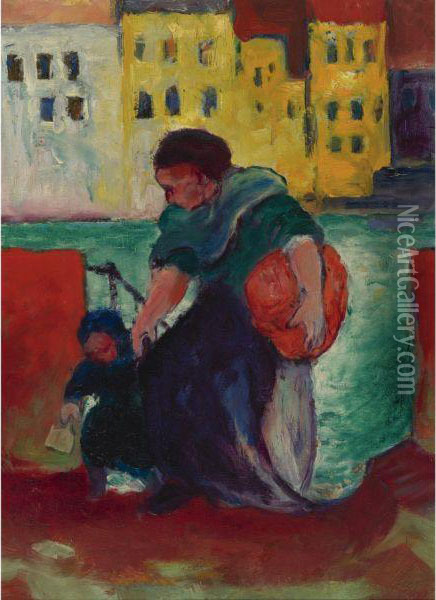 Wascherin Mit Kind (washerwoman With Child) Oil Painting - Franz Marc