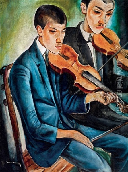 Musician Brothers Oil Painting - Gyoergy Rauscher