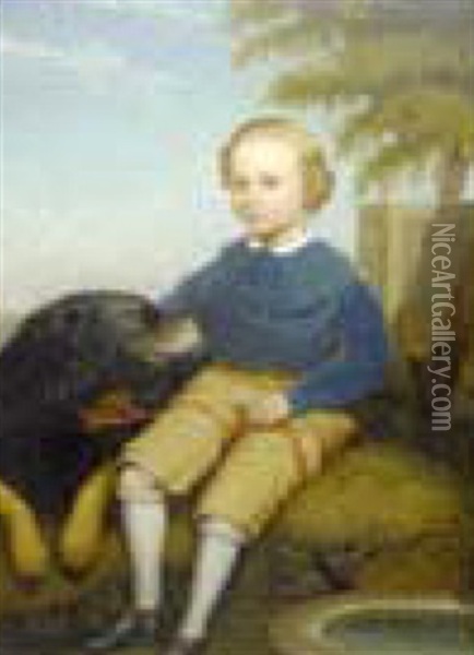 Portrait Of A Boy With Dog Oil Painting - Benjamin Cooley