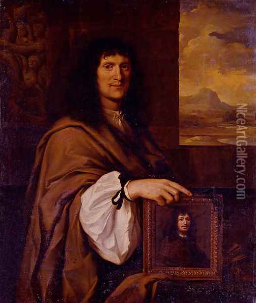 Portrait Of A Man Holding A Portrait Oil Painting - Charles Alphonse Du Fresnoy