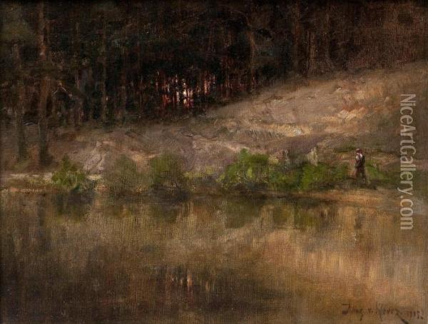 Ariver In The Forest Oil Painting - Iulii Iul'evich (Julius) Klever