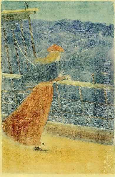 Woman On Ship Deck Looking Out To Sea Aka Girl At Ships Rail Oil Painting - Maurice Brazil Prendergast