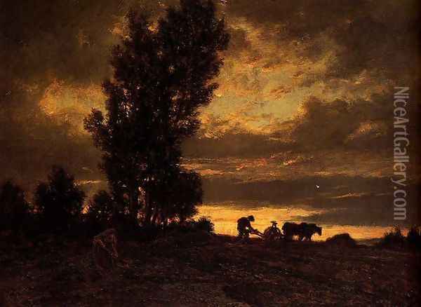 Landscape With A Ploughman Oil Painting - Etienne-Pierre Theodore Rousseau