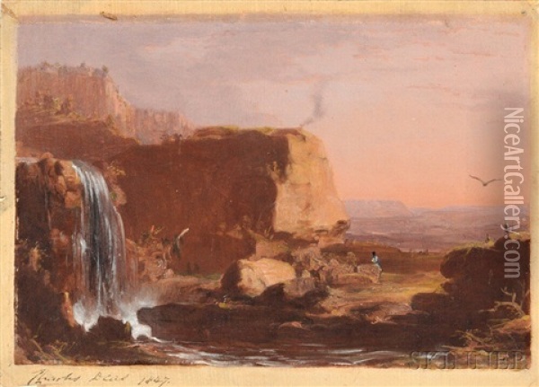 Western Landscape With Waterfall And Figure Oil Painting - Charles Deas