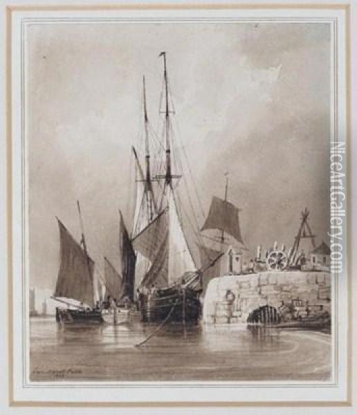 Ships At Rouen Oil Painting - Antoine Leon Morel-Fatio