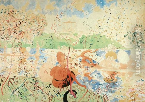 Park With Lovers (1917) Oil Painting - Leon Spilliaert