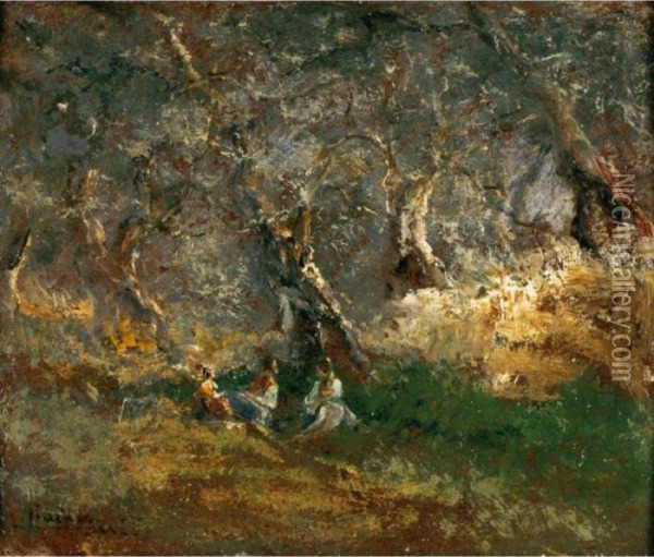 Ulivi A Bordighera Oil Painting - Pompeo Mariani