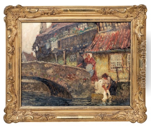 Wascherinnen Am Kanal Oil Painting - Carl (Karl, Charles) O'Lynch of Town