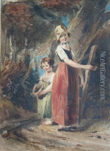 Two Children At A Country Gate Oil Painting - William Hamilton