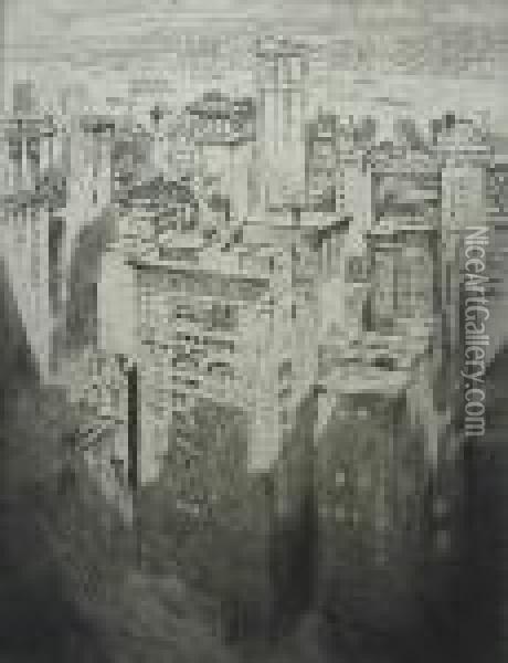 Among The Skyscrapers Oil Painting - Joseph Pennell