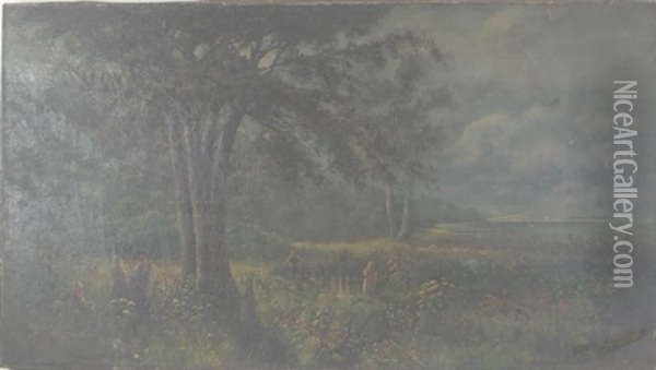 Landscape With Large Tree And Figures Oil Painting - W. Livingston Anderson